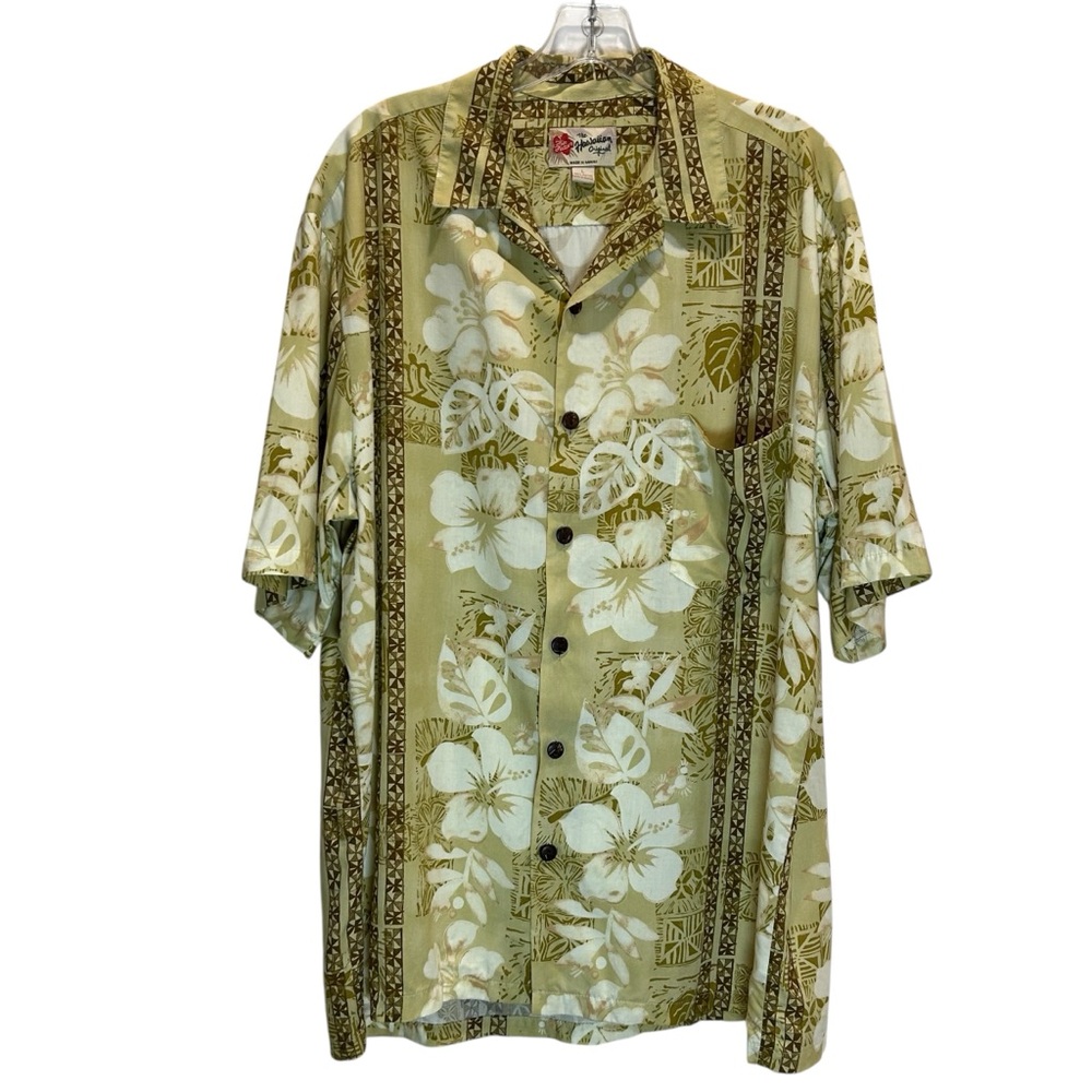 Hilo Hattie The Hawaiian Original Men’s Muted Yellow/Green Floral Shirt - Large